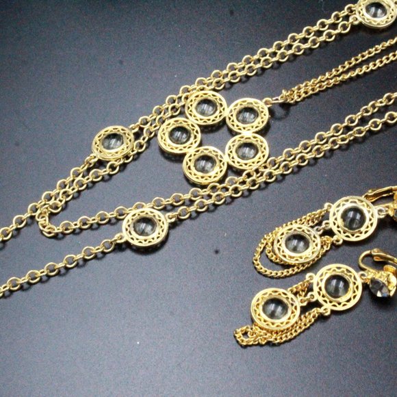 Celebrity NY Signed Designer Graduating Bezel Gold Tone Necklace Set - Picture 7 of 11